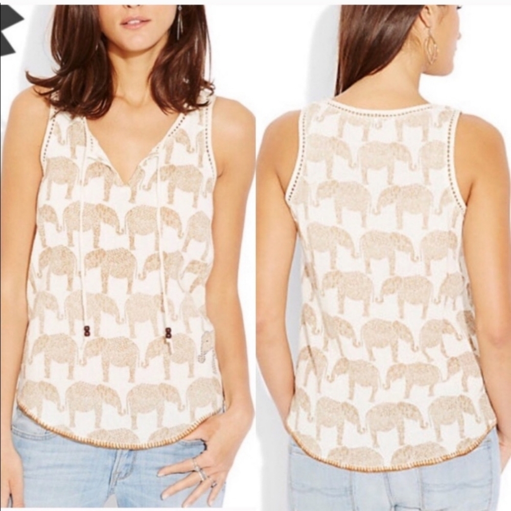 Lucky Brand Linen Elephant Tank Top